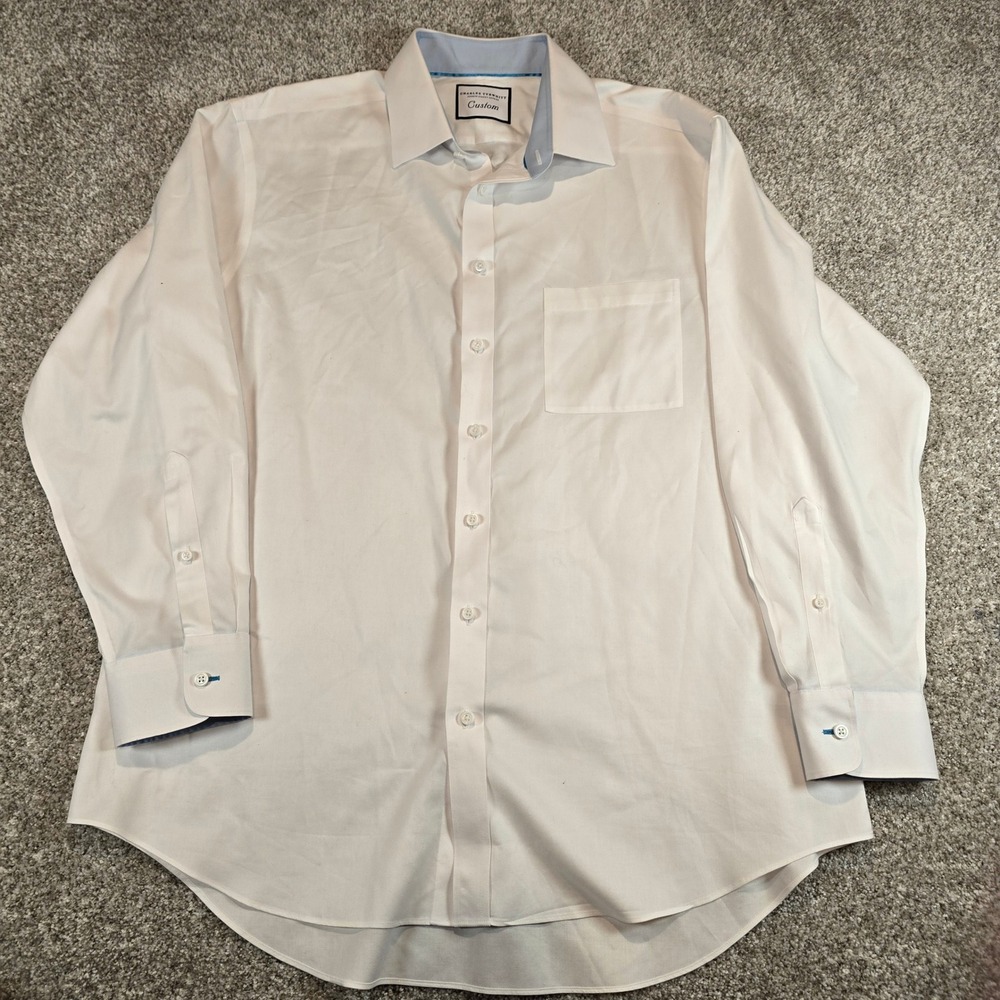 Charles Tyrwhitt Custom White Cotton Dress Shirt 17.75 35 Classic Monogram DWH